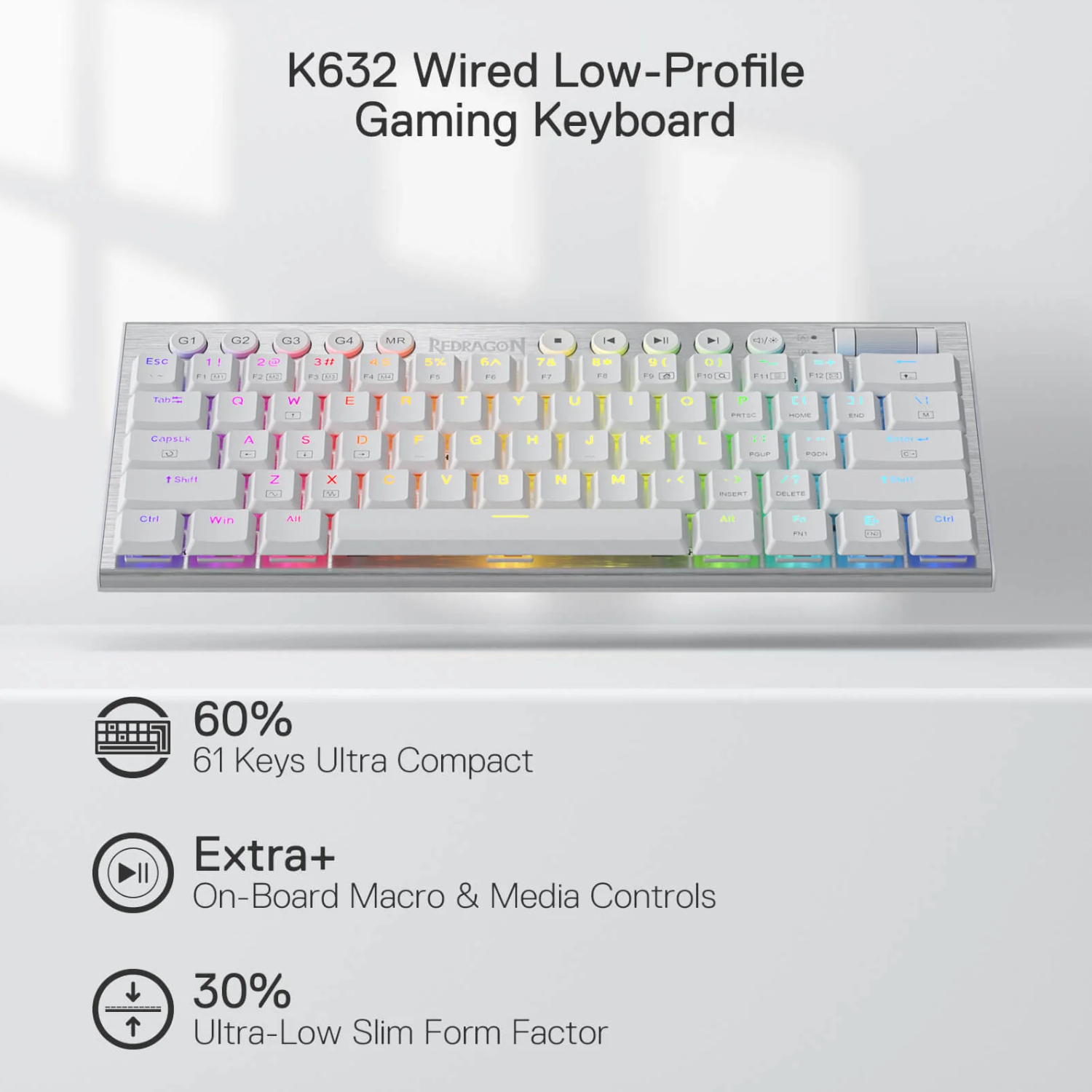 TECLADO REDRAGON K632W-RGB HORUS MINI